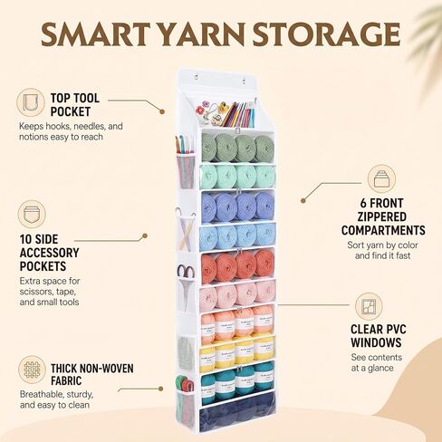 Yarn Storage Organizer, Over the Door Organizer, 5 Front Pockets in Kuwait