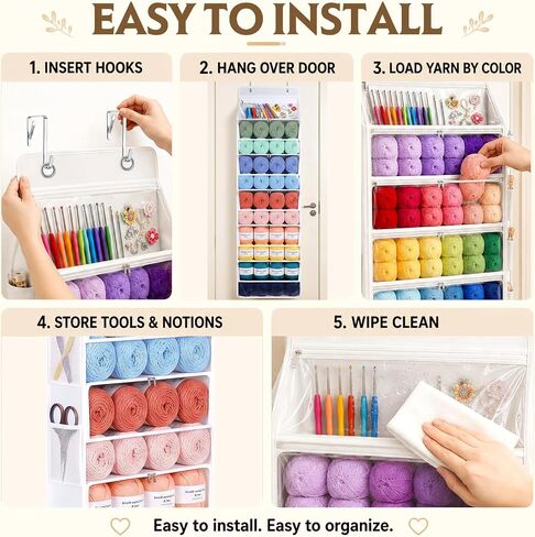 Yarn Storage Organizer, Over the Door Organizer, 5 Front Pockets in Kuwait