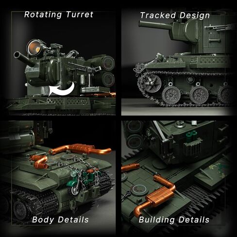 Military Tank Building Set for Adults, 2235-Piece KV-2 Heavy Tank Model Kit, Detailed Armored Vehicle Building Blocks with Rotating Turret, Large Military Display Model for Collectors, Ages 14+ in Kuwait