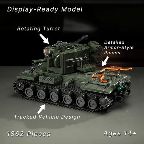 Military Tank Building Set for Adults, 2235-Piece KV-2 Heavy Tank Model Kit, Detailed Armored Vehicle Building Blocks with Rotating Turret, Large Military Display Model for Collectors, Ages 14+ in Kuwait