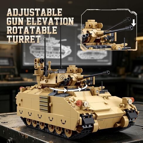 Sluban M3A3 Bradley Infantry Fighting Vehicle Building Blocks Set, 905 PCS Military Armored Vehicle Model Kit, Bradley Tank Building Kit Construction Toy Gift for Adults in Kuwait