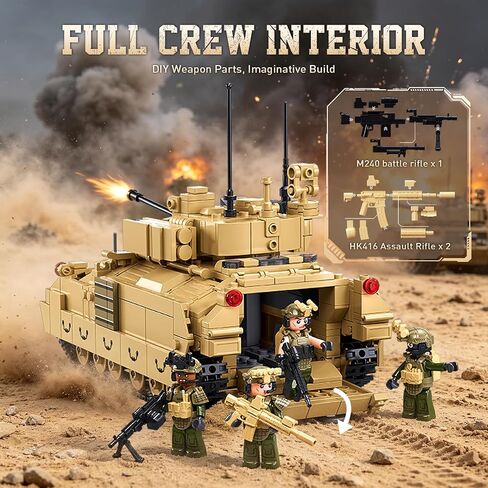 Sluban M3A3 Bradley Infantry Fighting Vehicle Building Blocks Set, 905 PCS Military Armored Vehicle Model Kit, Bradley Tank Building Kit Construction Toy Gift for Adults in Kuwait
