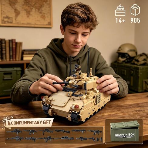 Sluban M3A3 Bradley Infantry Fighting Vehicle Building Blocks Set, 905 PCS Military Armored Vehicle Model Kit, Bradley Tank Building Kit Construction Toy Gift for Adults in Kuwait