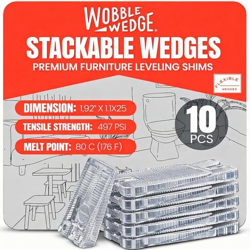 Wobble Wedges Flexible Plastic Shims, 30 Pack - MADE IN USA - Multi-Purpose Shim Wedges for Home Improvement & Work - Plastic Wedge, Table Shims for Leveling, Toilet Shims & Furniture Levelers - Clear in Kuwait