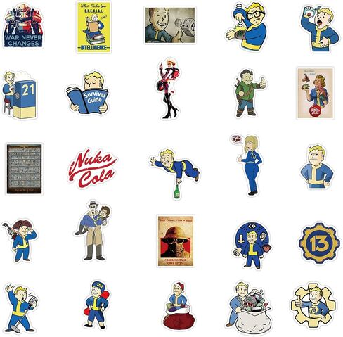 50Pcs Fallout Game Stickers for Water Bottle, Cool Cartoon Waterproof Vinyl Stickers for Adult Teen Girl Kids Laptop Skateboard Bike Guitar Laggage Travel Case Helmet Notebook Scrapbook in Kuwait