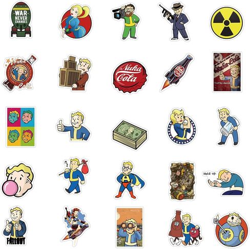 50Pcs Fallout Game Stickers for Water Bottle, Cool Cartoon Waterproof Vinyl Stickers for Adult Teen Girl Kids Laptop Skateboard Bike Guitar Laggage Travel Case Helmet Notebook Scrapbook in Kuwait