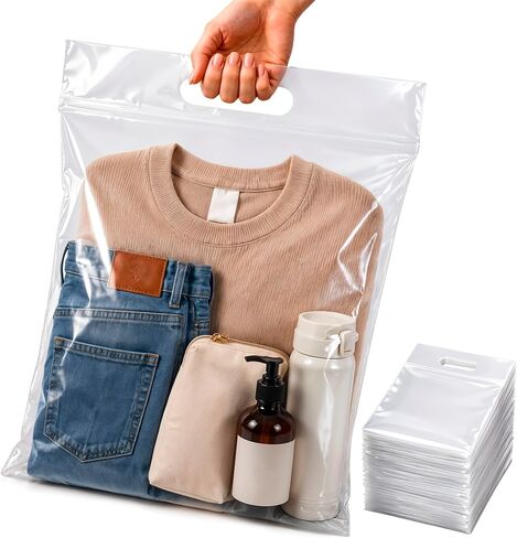APQ Die Cut Zipper Bags, 13 x 15 Inches. Pack of 100 Clear Polyethylene Die Cut Handle Reclosable Zip Bags for Clothes, Tools. 3 Mil Thick Durable Reclosable Plastic Bags With Zipper Closure in Kuwait