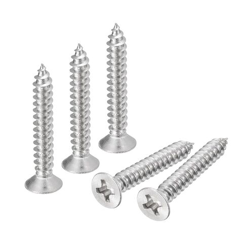 Uxcell #8x3/4 "مسامير الصفائح المعدنية ذات الرأس المسطح، 200 قطعة مسامير خشب فيليبس درايف 304 مسامير من الفولاذ المقاوم للصدأ ذاتية التنصت in Kuwait