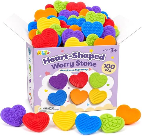 KLT Fidget Toys Bulk for Kids: 100pcs Heart Worry Stones - Quiet Classroom Appreciation Gifts for Students - Small Calming Sensory Toys - Stress Relief for Autism ADHD Kids - Thanksgiving Party Favors in Saudi Arabia