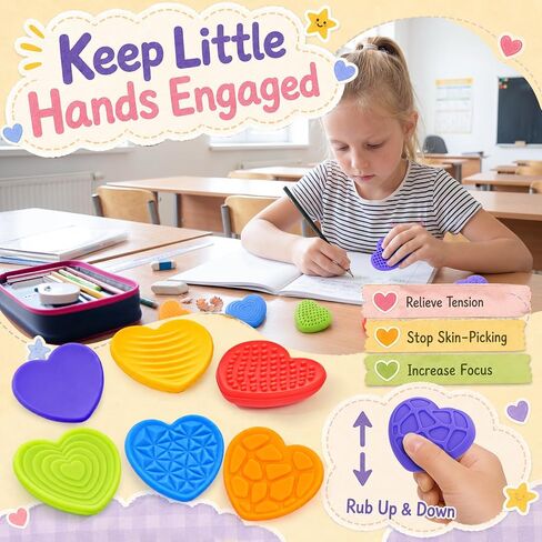 KLT Fidget Toys Bulk for Kids: 100pcs Heart Worry Stones - Quiet Classroom Appreciation Gifts for Students - Small Calming Sensory Toys - Stress Relief for Autism ADHD Kids - Thanksgiving Party Favors in Saudi Arabia