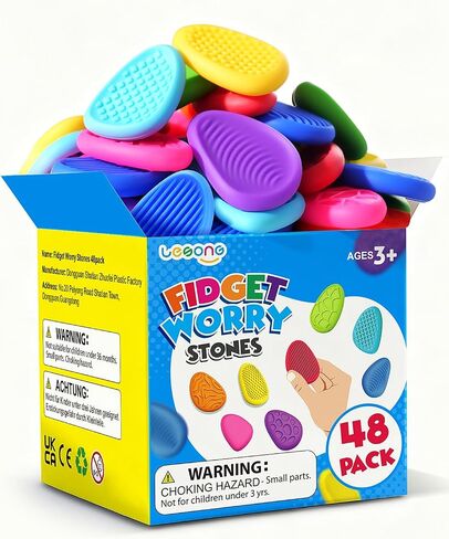 LESONG Fidget Toys Bulk for Kids: 48 Pack Textured Worry Stones in Kuwait