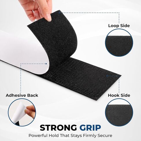 4.4'' x 16.5 Feet Heavy Duty Hook and Loop Tape Adhesive Black - Strength Fastener for Couch Cushions & Rug Gripper carpets, Picture Wall Hanging, Furniture & Home Decor Mounting, indoor & outdoor use in Kuwait