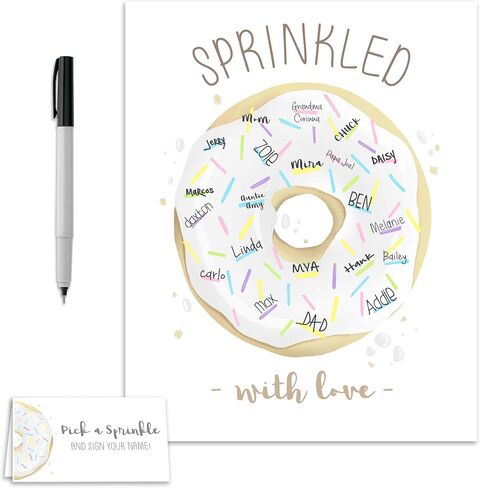 Donut Theme Signature Poster Baby Sprinkle Guest Sign In, Sprinkled with Love Signature Donut, Sign a Sprinkle, Baby Shower Ideas (8.5x11 Inches, Pastel Multi-Color) in Kuwait