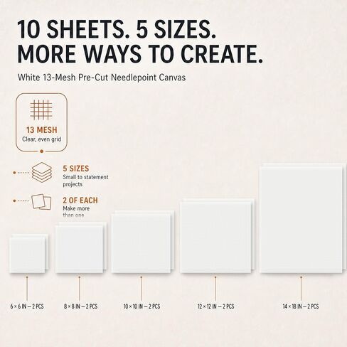 13 Mesh Blank Needlepoint Canvas Sheets, 10 Pack, 6 x 6 to 14 x 18 Inches in Kuwait