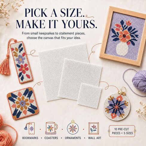 13 Mesh Blank Needlepoint Canvas Sheets, 10 Pack, 6 x 6 to 14 x 18 Inches in Kuwait