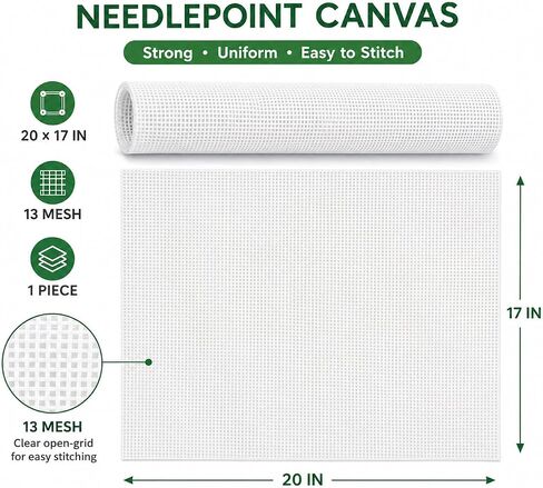 Needlepoint Canvas, 20 x 17 Inches, 13 Mesh White Cotton Embroidery Canvas in Kuwait