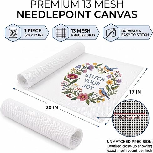 Needlepoint Canvas, 20 x 17 Inches, 13 Mesh White Cotton Embroidery Canvas in Kuwait