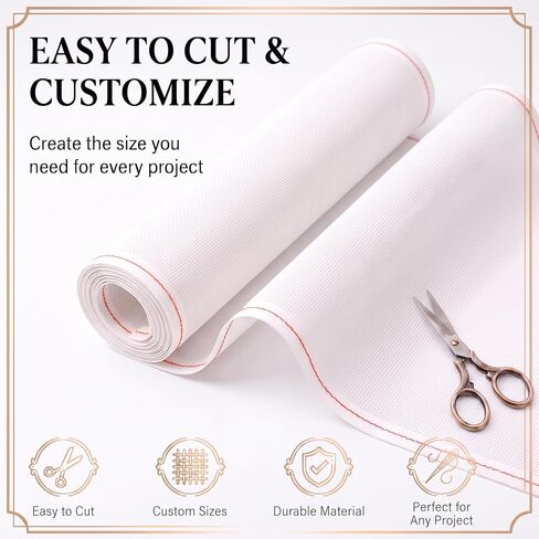 Mono Deluxe Needlepoint Canvas, 17" x 20", 100% Cotton Rolled Blank Cross Stitch Fabric, Rolled for No Crease, White (13 mesh) in Kuwait