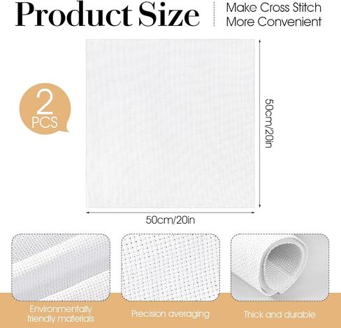 Elegaperma 2 Pcs 20×20 in 14 Count Aida Cloth Cross Stitch Fabric in Kuwait