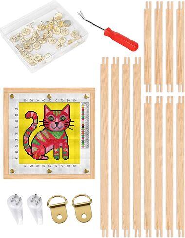 BEZONO 6-in-1 Telescopic Pole Set, 3 Size Wooden Needlepoint Stretcher Bars with Thumb Tacks and Tacks Remover, DIY Canvas Splicing Stretcher Frames for Embroidery Crafts Art Accessories in Kuwait