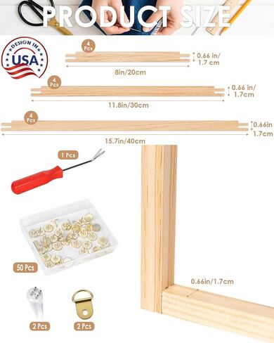 BEZONO 6-in-1 Telescopic Pole Set, 3 Size Wooden Needlepoint Stretcher Bars with Thumb Tacks and Tacks Remover, DIY Canvas Splicing Stretcher Frames for Embroidery Crafts Art Accessories in Kuwait