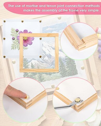 BEZONO 6-in-1 Telescopic Pole Set, 3 Size Wooden Needlepoint Stretcher Bars with Thumb Tacks and Tacks Remover, DIY Canvas Splicing Stretcher Frames for Embroidery Crafts Art Accessories in Kuwait