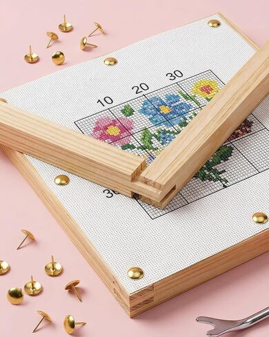 BEZONO 6-in-1 Telescopic Pole Set, 3 Size Wooden Needlepoint Stretcher Bars with Thumb Tacks and Tacks Remover, DIY Canvas Splicing Stretcher Frames for Embroidery Crafts Art Accessories in Kuwait