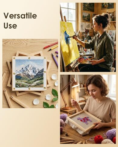 BEZONO 6-in-1 Telescopic Pole Set, 3 Size Wooden Needlepoint Stretcher Bars with Thumb Tacks and Tacks Remover, DIY Canvas Splicing Stretcher Frames for Embroidery Crafts Art Accessories in Kuwait