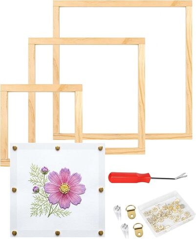 BEZONO 6-in-1 Telescopic Pole Set, 3 Size Wooden Needlepoint Stretcher Bars with Thumb Tacks and Tacks Remover, DIY Canvas Splicing Stretcher Frames for Embroidery Crafts Art Accessories in Kuwait