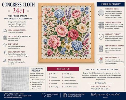 Congress Cloth 24 Count Needlepoint Blank Canvas 19" x 15" in Kuwait