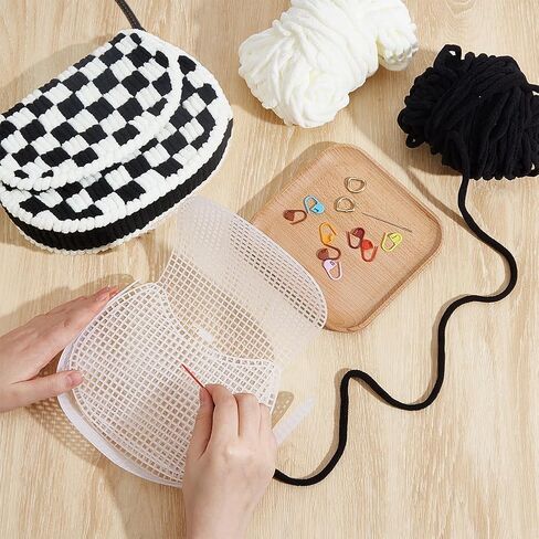 FREEBLOSS DIY Plastic Canvas Mesh Bag Kit Needlepoint Craft Kit with Blank Mesh Canvas Sheets Embroidery and Crochet Projects for Handbag Making in Kuwait