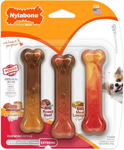 Nylabone Power Chew Original Bone Dog Chew Toys, X-Small, 3 Count in Kuwait