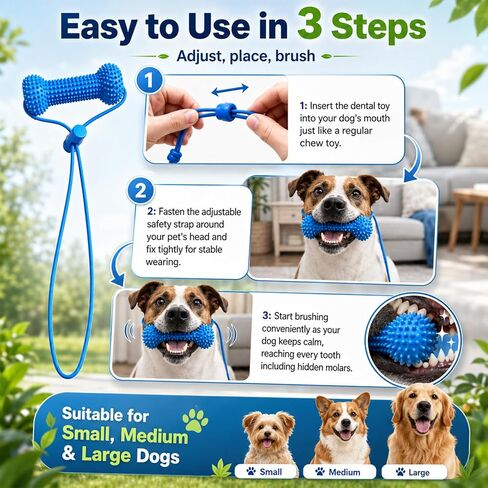 Dog Toys Dual-Action Teeth Cleaning Mouth Prop, Chew Toy for Easier Brushing Oral Care, for Daily Home Use, for Small Medium Large Dogs (2 PCS) in Kuwait