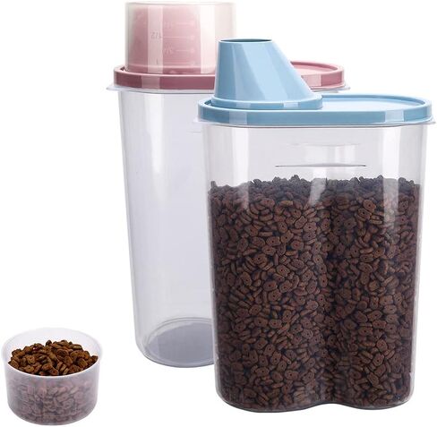 2 Pack 2lb/2.5L Pet Food Storage Container with Measuring Cup for Small Dog, Cat, Waterproof-BPA Free in Kuwait