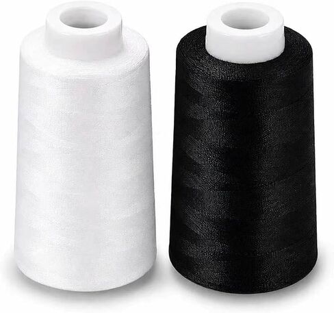 2 Pack 3000 Yards White+Black Serger Thread Cones,Sewing Thread in Saudi Arabia