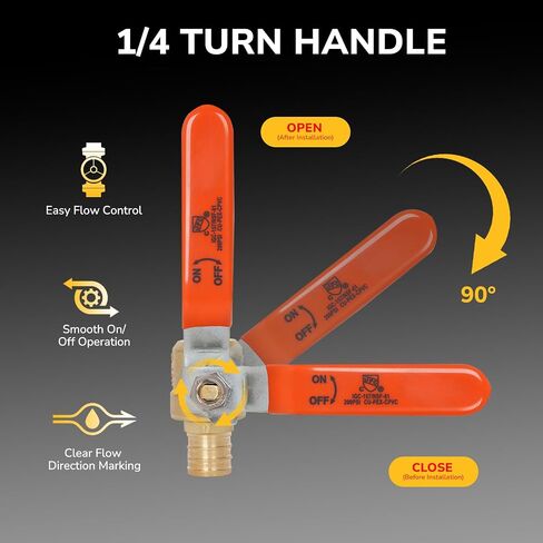 صمام كروي PEX مقاس 1/2 بوصة من JUWO، 10 عبوات من صمام إغلاق المنفذ الكامل من النحاس المجعد مع مقبض دوران 1/4 للمياه الساخنة والباردة، معتمد من UPC in Kuwait