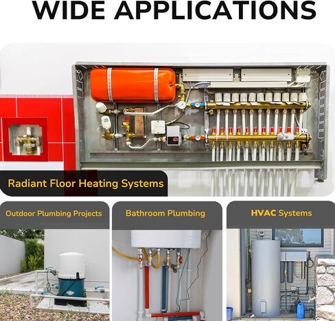 صمام كروي PEX مقاس 1/2 بوصة من JUWO، 10 عبوات من صمام إغلاق المنفذ الكامل من النحاس المجعد مع مقبض دوران 1/4 للمياه الساخنة والباردة، معتمد من UPC in Kuwait