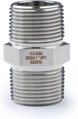 U.S. Solid 304 Stainless Steel Hex Nipple, 6000 psi High Pressure Heavy Duty Pipe Fitting (1 pc), 3/8" x 1/4" NPT Male in Kuwait