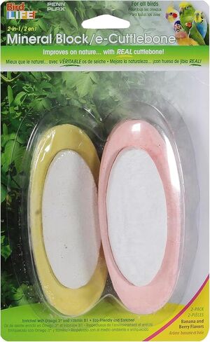 Penn-Plax Bird-Life 2-in-1 E-Cuttlebone & Mineral Block – Bananna & Berry Flavor – Great for All Birds – 2 Pack in Kuwait