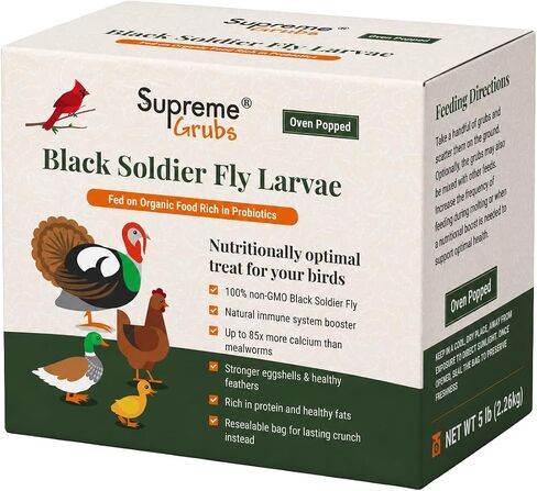 Natural Black Soldier Fly Larvae for Chickens, 85X More Calcium Than Mealworms-High Protein Grub Food Chicken Treats for Hens, Probiotic-Rich Chicken Feed, Calcium-Dense Bird Treat 5lb in Kuwait