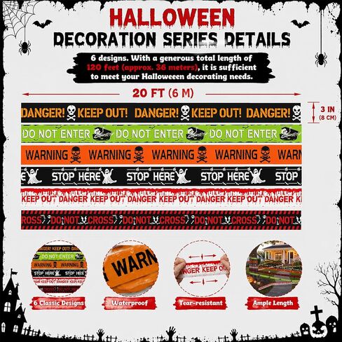 6Pcs Halloween Decor Caution Tape, Total length 120Ft Reusable Warning Tape in Kuwait