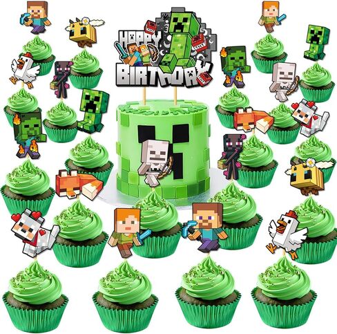 21 Pcs Pixel Styled Gamer Cake Decorations, Cute Happy Birthday Cake Toppers, Birthday Party Supplies, Suitable for Birthday Parties, Themed Parties, Holiday Celebrations, and Similar Occasions. in Saudi Arabia
