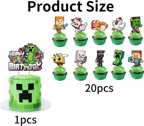 21 Pcs Pixel Styled Gamer Cake Decorations, Cute Happy Birthday Cake Toppers, Birthday Party Supplies, Suitable for Birthday Parties, Themed Parties, Holiday Celebrations, and Similar Occasions. in Saudi Arabia