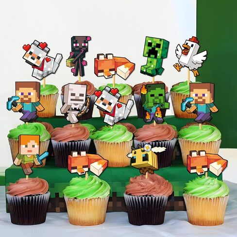 21 Pcs Pixel Styled Gamer Cake Decorations, Cute Happy Birthday Cake Toppers, Birthday Party Supplies, Suitable for Birthday Parties, Themed Parties, Holiday Celebrations, and Similar Occasions. in Saudi Arabia