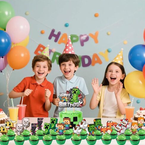 21 Pcs Pixel Styled Gamer Cake Decorations, Cute Happy Birthday Cake Toppers, Birthday Party Supplies, Suitable for Birthday Parties, Themed Parties, Holiday Celebrations, and Similar Occasions. in Saudi Arabia