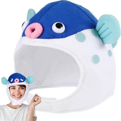 Mobestech Plush Puffer Fish Hat Blue Photo Prop for Party Cosplay in Kuwait