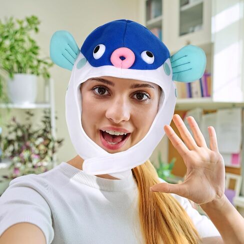 Mobestech Plush Puffer Fish Hat Blue Photo Prop for Party Cosplay in Kuwait