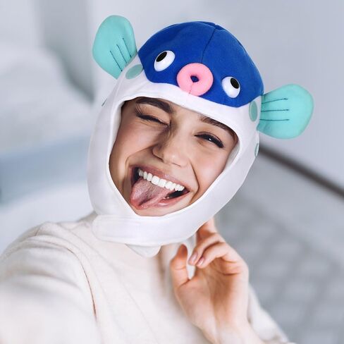 Mobestech Plush Puffer Fish Hat Blue Photo Prop for Party Cosplay in Kuwait