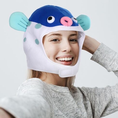 Mobestech Plush Puffer Fish Hat Blue Photo Prop for Party Cosplay in Kuwait