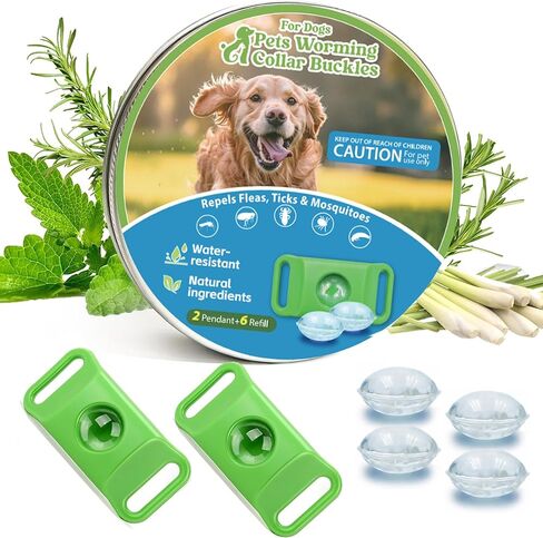 Natural Flea & Tick Dog Collar Tag with 4 Refills - Green in Kuwait